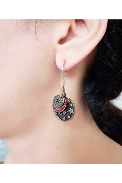 delay art Otantik Etnik Bohem Kadın Küpe Ay Ve Yıldız Uzun 3lü Küpe Bijuteri Takı