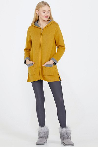 Sementa Women's Knitwear Jacket with Pockets and Hood - Sun - Gray