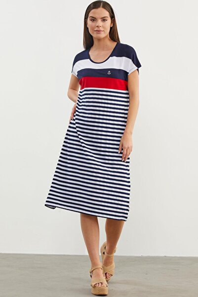 Sementa Сукня з коміром-стійкою, середньої довжини, морського кольору - темно-синя