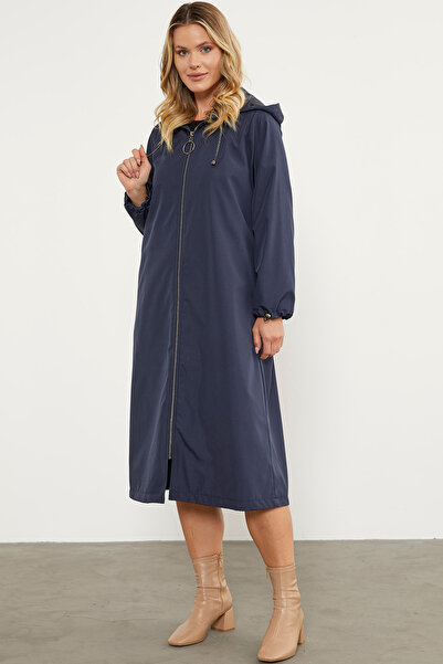 Sementa Довгий тренчкот з капюшоном і застібкою-блискавкою - темно-синій