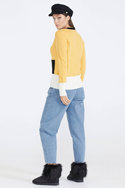 Sementa Women's Colorful Pocket Knitwear Cardigan - Mustard