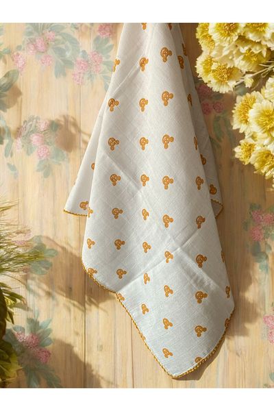 Fun Life Organic Corn Baby Blanket, Yellow Teddy Bear Printed 100% Cotton 80X85 cm