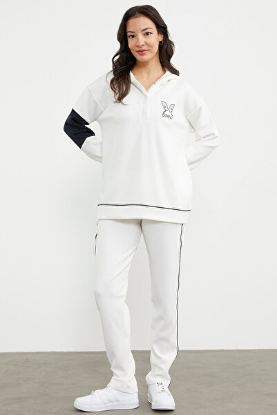 Sementa Kelebek Baskılı Oversize Scuba Eşofman Takım - Ekru