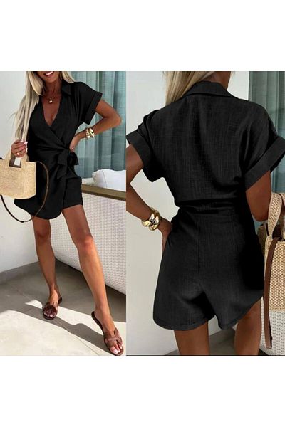 Aemido Women's Linen Fabric Jumpsuit with Hidden Zipper and Belt Detail on Waist