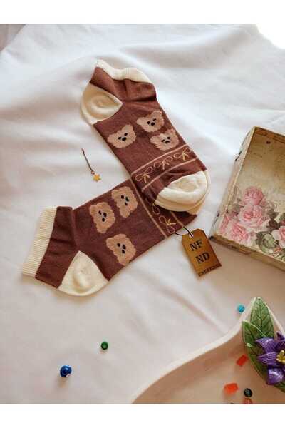 ENEFENDİ Безшевни чорапи, мек памук, къс маншет, дамски чорапи с мотиви, размер 36-40, кремаво-кафяво, единична двойка