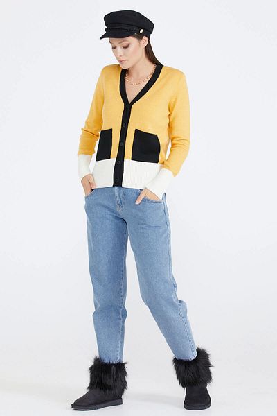 Sementa Cardigan colorat pentru tricotaje de buzunar pentru damă - muștar