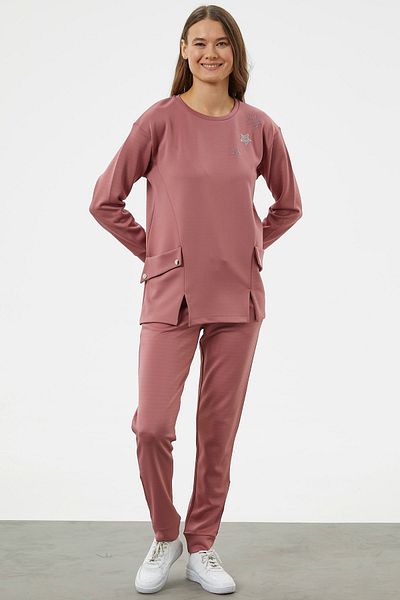 Sementa Σετ αθλητική φόρμα Oversize με λεπτομέρεια τσέπης τσάντας - Τριαντάφυλλο