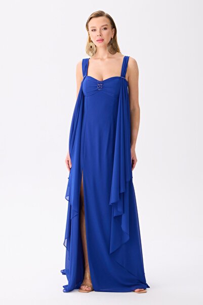 Carmen Saks Pelerinli Şifon Abiye Elbise