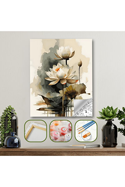 hediye hobim Sayılarla Boyama Seti Lotus Çiçeği 40x50 Cm Kasnaklı Tablo Seti ...