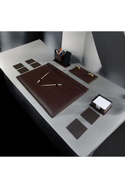 Kerem ofis Leather Desk Set - Decorated, Notepad and Coaster - New Business Office Gift