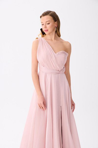 Carmen Powder One Sleeve Chiffon Evening Dress