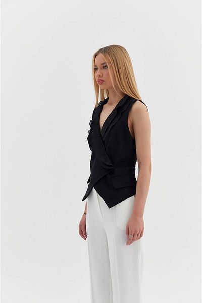 Kinzi Women's Black Ruffle Detailed Stylish Vest Summer - Classic and Modern Style