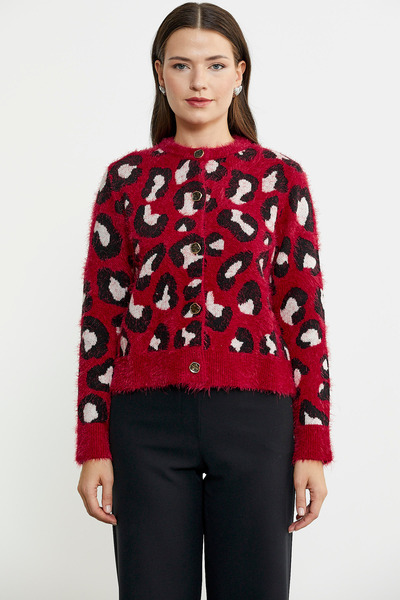 Sementa Трикотажний кардиган з леопардовим принтом і бахромою - червоний