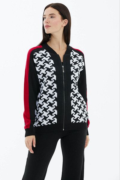 Sementa Cardigan din tricotaj cu fermoar cu model bloc - negru