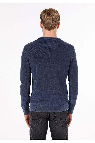 Colin's Pulover albastru pentru bărbați, cu gât rotund, jacquard