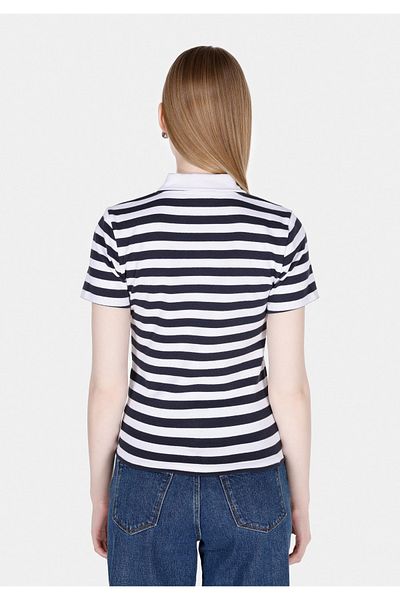 Colin's Tricou alb cu mânecă scurtă pentru femei, cu guler polo, în dungi