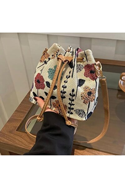 TOPLINE Kadın Çiçek Desenli Büzgülü Sepet Model Çapraz Omuz Çantası