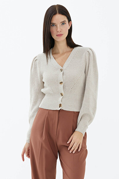 Sementa Balloon Sleeve Buttoned Knitwear Cardigan Light Beige