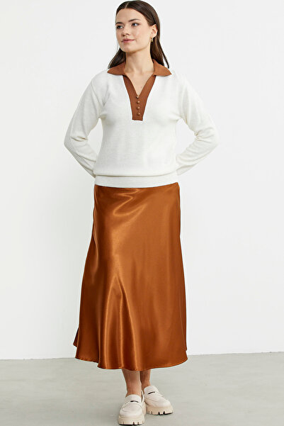 Sementa Color Combination Polo Collar Knitwear Sweater - Bone