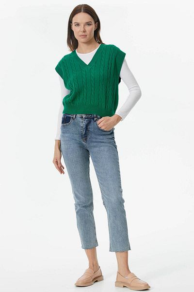 Sementa V-Neck Braided Knitwear Sweater - Green