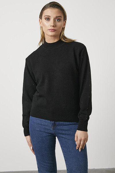 Sementa Pulover tricot cu mâneci țestoase cu jumătate de perlă - negru