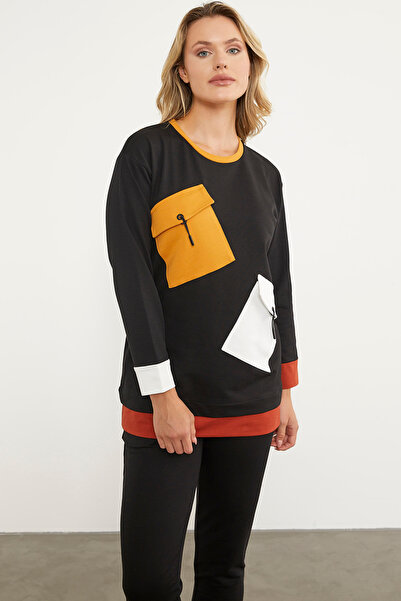 Sementa Colorful Tracksuit Set with Pocket Detail - Black