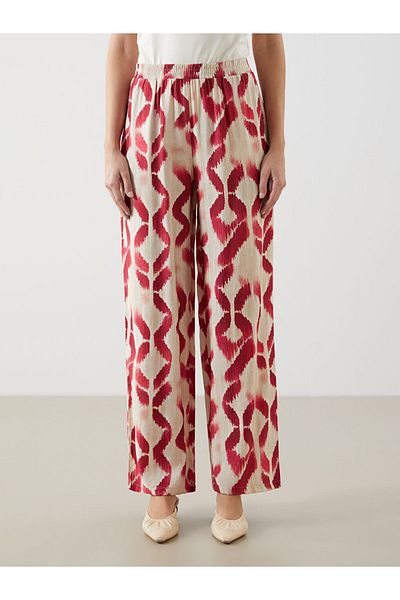 LC Waikiki New Season Elastic Waist Patterned Wide Leg Women's Trousers - S5Ik80Z8