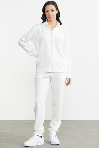 Sementa Stone Detailed Scuba Tracksuit Set - Ecru