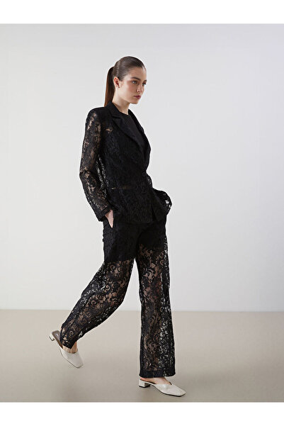 LC Waikiki Black Women's Pants with Elastic Waist and Lace