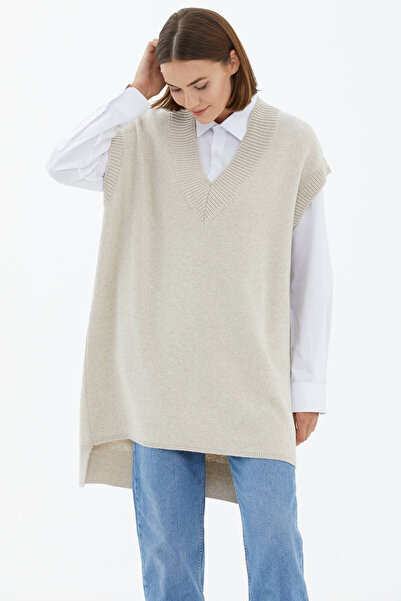 Sementa V-Neck Long Knitwear Sweater - Light Beige