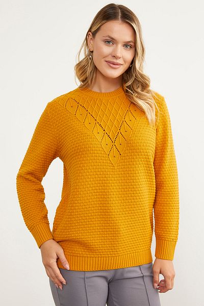 Sementa Leaf Motif Honeycomb Knitted Sweater - Sun