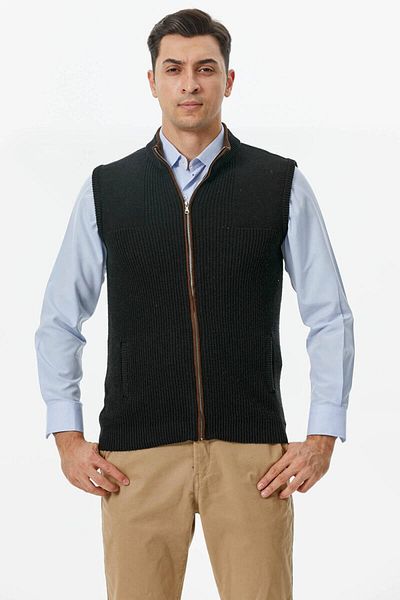 Sementa Zippered Stand Collar Knitwear Vest - Black