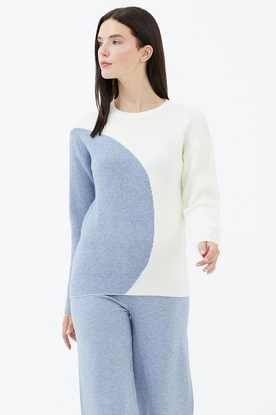 Sementa Pulover tricotat bicolor cu decolteu - os - albastru