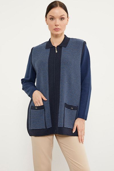 Sementa Polo Collar Zippered Knitwear Vest - Navy Blue