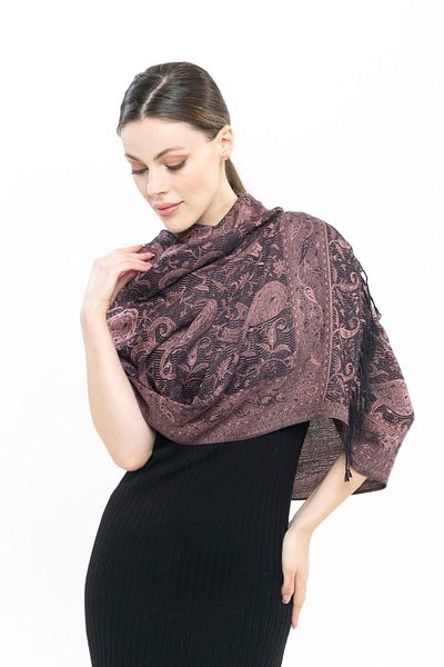 K&B PASHMINA Women's Black Copper Pashmina Wool Shawl