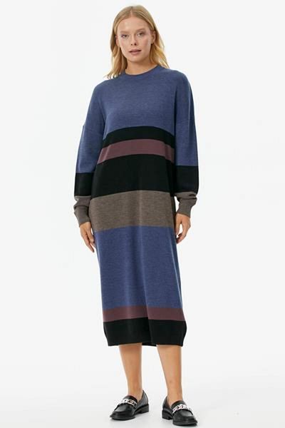 Sementa Colorful Block Pattern Knitwear Dress - Black