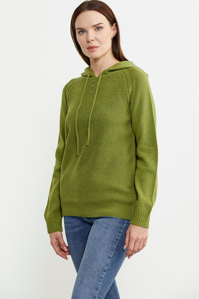 Sementa Green Hooded Draped Wool Knitwear Sweater