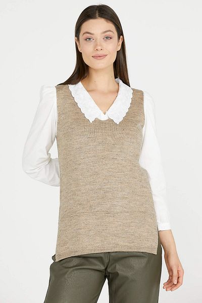 Sementa V-Neck Knitwear Sweater - Dark Beige