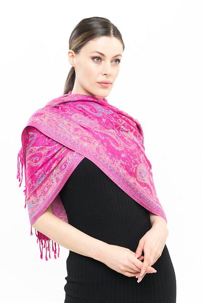 K&B PASHMINA 100% Cashmere Pashmina Shawl |   Fuchsia |   70X180 cm Wool