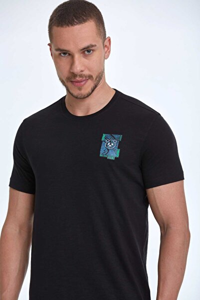 Voltaj Tricou negru pentru bărbați cu imprimeu Elly