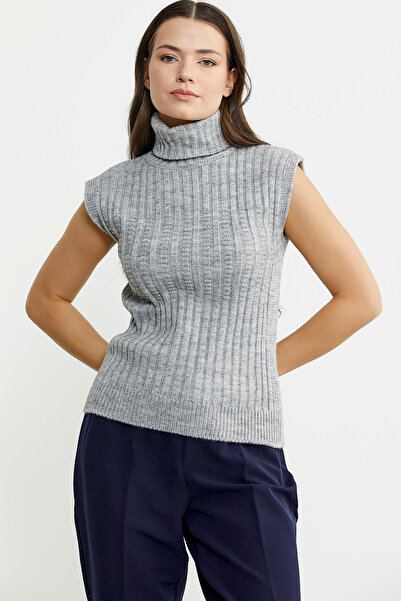 Sementa Woolen Full Fisherman Sleeveless Sweater - Light Gray