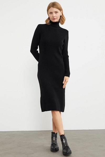 Sementa Rochie de tricot midi cu snur Fisherman - Negru