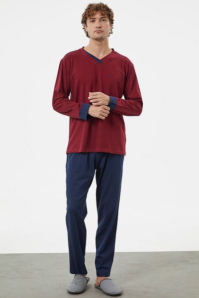 Sementa Κοστούμι πιτζάμα με άνετη εφαρμογή V-Neck - Claret Red