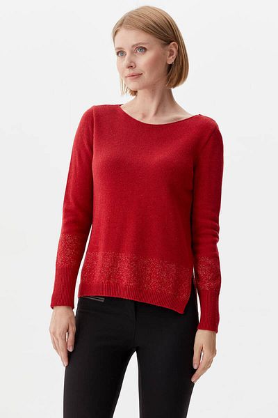 Sementa Boat Neck Glitter Detailed Knitwear Sweater - Red