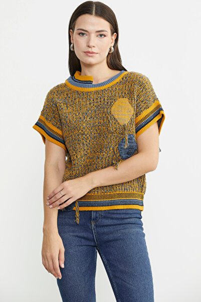 Sementa Double Color Short Sleeve Wool Knitwear Sweater - Sun