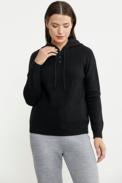 Sementa Black Wool Hooded Knitwear Sweater