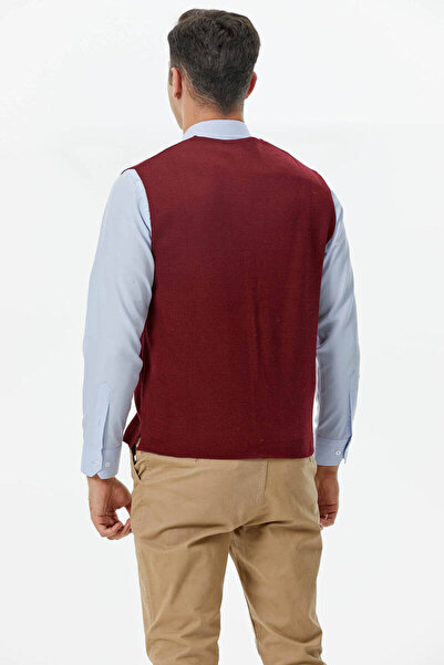 Sementa Classic Knitwear Buttoned Knitwear Vest - Claret Red