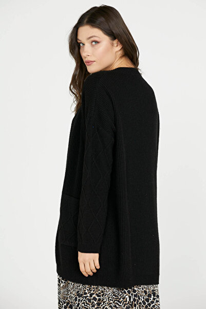 Sementa Μακριά Πλεκτή Ζακέτα με Τσέπες - Μαύρη