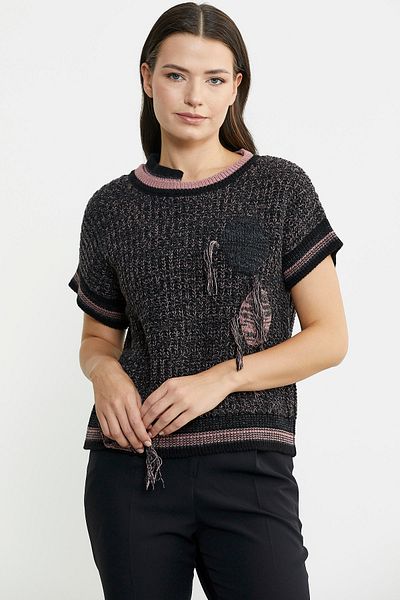 Sementa Pulover din tricotaje din lână cu mânecă scurtă de culoare dublă - negru