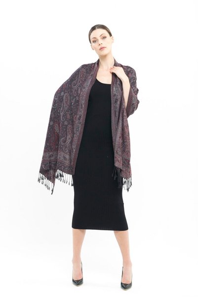 Generic Brand Cashmere Shawl |   Black - Red |   Does Not Contain Polyester |   Good Quality and Stylish Design |   4 Seasons